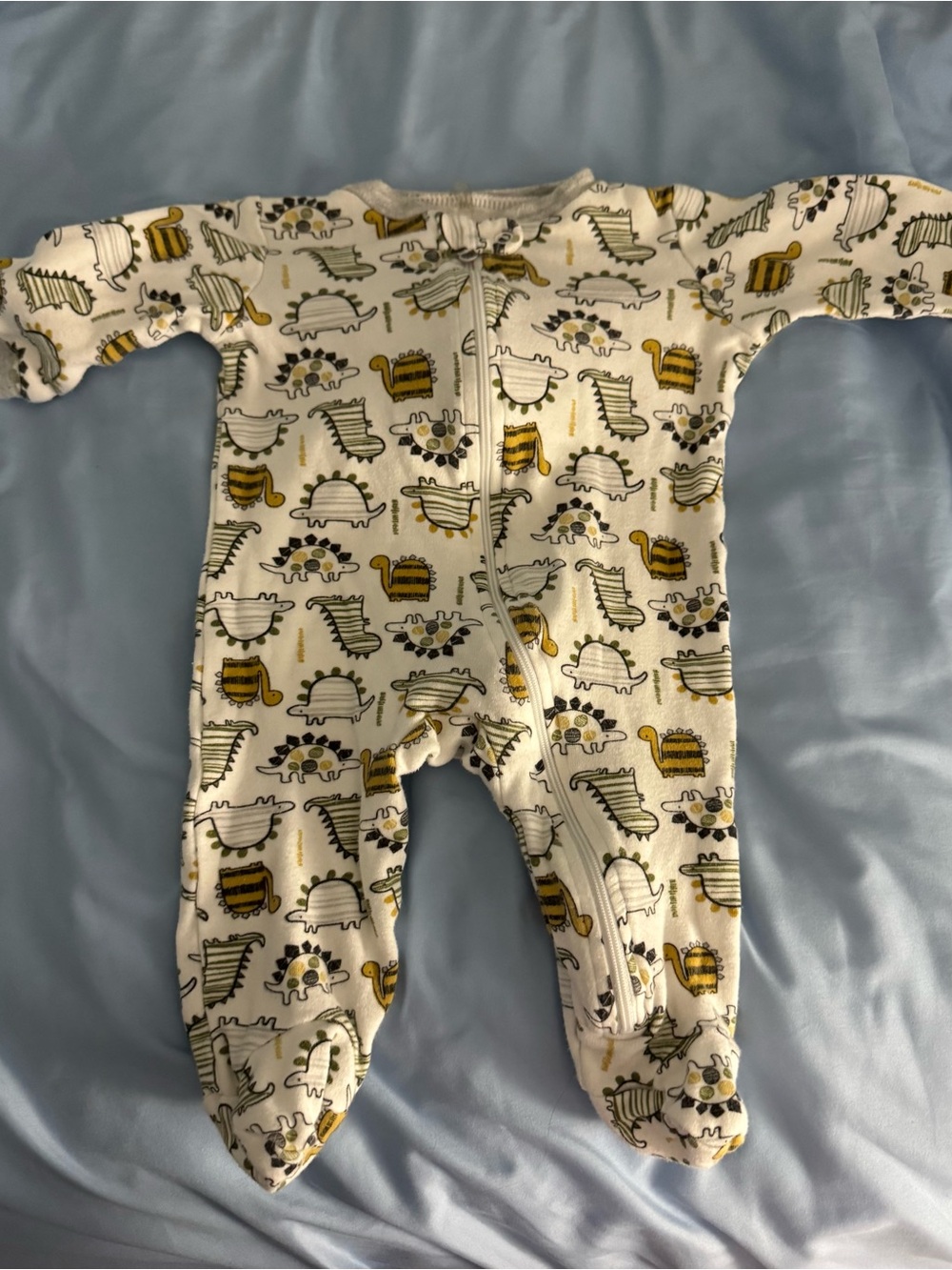 chick pea White Footed One-Piece with Yellow & Gray Dino Print